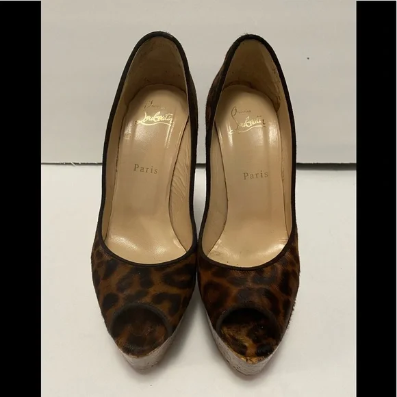 Christian Louboutin Open Toe Pumps Heels Ponyhair leopard 37